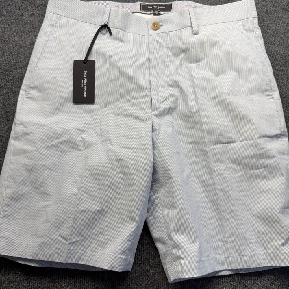 Saks Fifth Avenue Modern Men's Blue Striped Cotton Linen Shorts Size 32 Italy